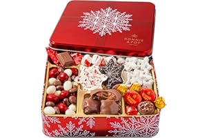 Bonnie and Pop's Holiday Tin- with Assorted Christmas Chocolate, Nuts, Bark, Truffles – Festive, Corporate, Family, Gift Basket Idea for Men and Women
