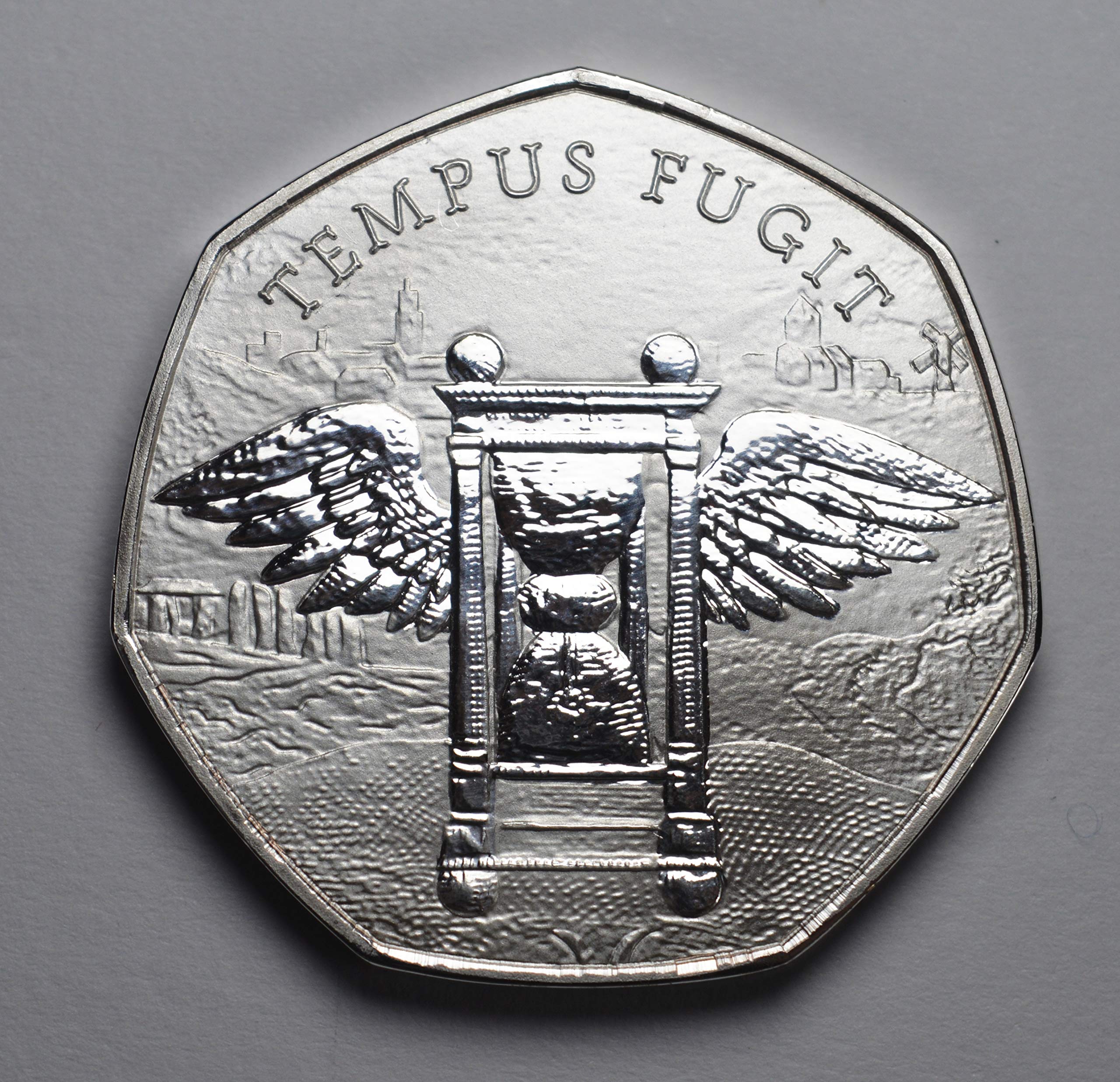 The Commemorative Coin Company TEMPUS FUGIT Silver Reminder Coin.Hourglass/Skull/Death Stoic/Reflection Latin MEMENTO VIVERE
