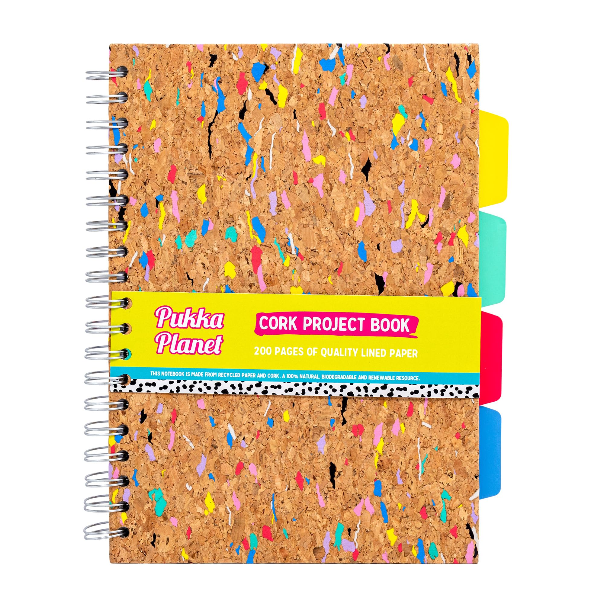 Pukka Pad, Pukka Planet B5 Cork Project Book – Twin Wire Bound Notebook with 200 Pages, 100 Sheets of FSC Recycled, 8mm Lined, 80GSM Paper for Home, School, and Office Organisation – 21.7 x 18.1cm