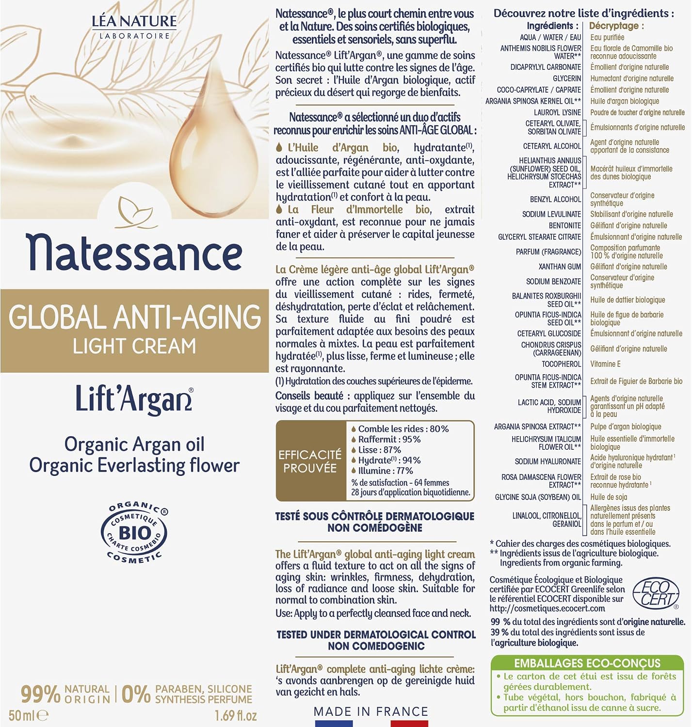 Lift'Argan Divine Light Emulsion Global Anti-Ageing Cream for 30 Years and Above 50 ml Pump Bottle - Image 3