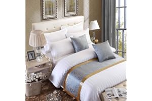 OSVINO Jacquard Bed Scarf Luxury Microfiber Bedding Protector Slipcover Smooth Comfort Bedroom Guestroom Inn Decor, Golden 240X50cm for 180cm Bed