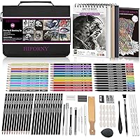 HIFORNY 100 PCS Drawing & Sketching Set, Professional Art Supplies with Graphite,Charcoal, Colored,Watercolor,Metallic Pencil