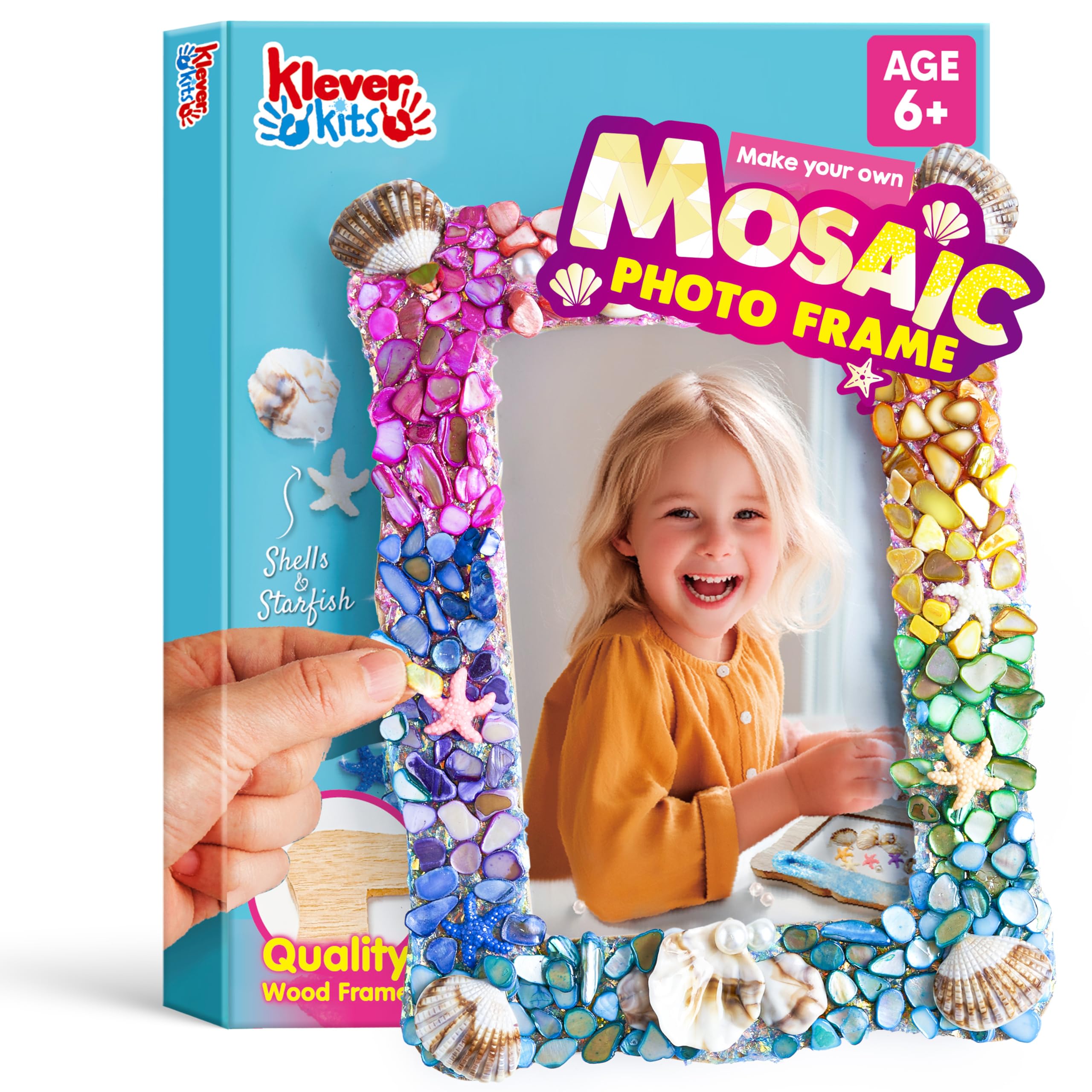JOVA Klever Kits Mosaic Photo Frame Craft Kits, DIY Mosaic Kits for Kids 6 Years Old Girl Birthday Gift Summer Activities, Make Your Own Picture Frame Arts and Crafts for Kids