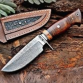 BIGCAT ROAR Wild Tiger - Handmade Damascus Steel Fixed Blade Knife 10" - Walnut Wood Handle & Leather Sheath - Bushcraft, Outdoor Camping, Skinning & Survival EDC Knife - Collector Hunter Men Gifts