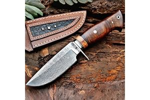 BIGCAT ROAR Wild Tiger - Handmade Damascus Steel Fixed Blade Knife 10" - Walnut Wood Handle & Leather Sheath - Bushcraft, Outdoor Camping, Skinning & Survival EDC Knife - Collector Hunter Men Gifts