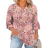 TFSDOD Plus Size Tops for Women V Neck 3/4 Sleeve Dressy Tunics Business Casual Double Layers Shirts(1XL-5XL