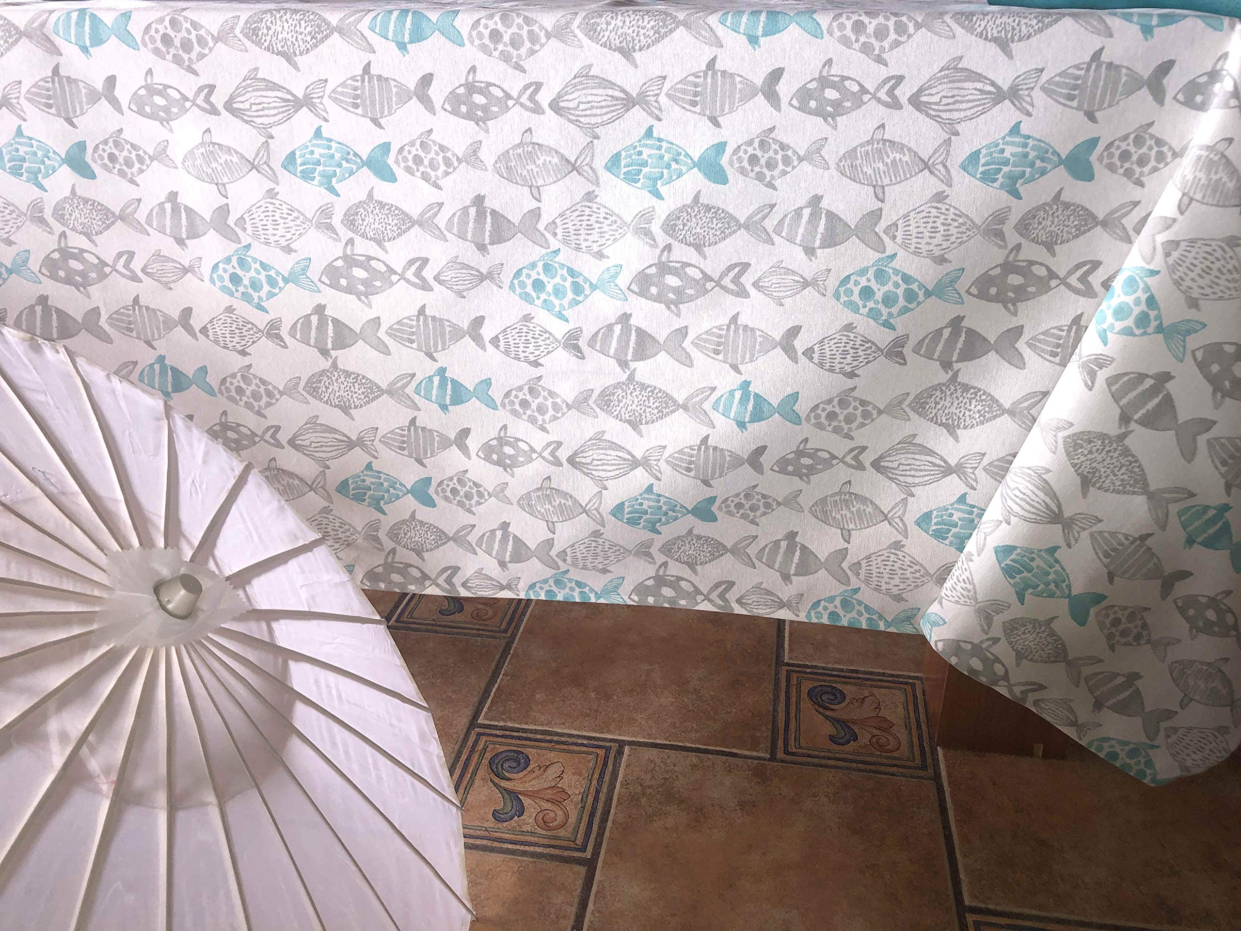 Cassa Luyton FISES Printed Canvas Tablecloth 140 x 350 cm Turquoise