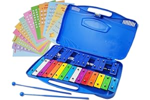 INTEMENOS Xylophone 25 Note Colorful Chromatic Glockenspiel in Case Clear Tuned Metal Keys - Card Set w Songs