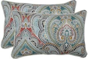 Pillow Perfect Paisley Indoor/Outdoor Accent Throw Pillow, Plush Fill, Weather, and Fade Resistant, Lumbar - 11.5" x 18.5" , Blue/Multi Pretty, 2 Count