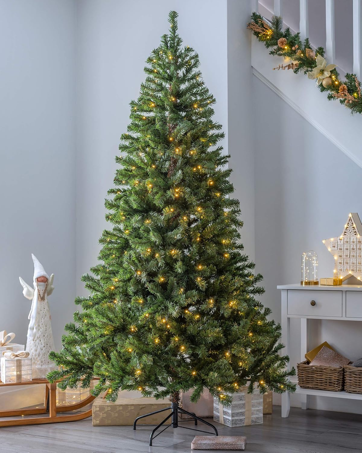WeRChristmas Pre-Lit Spruce Multi-Function Christmas Tree, 2.1 m - 7 feet with 300-LED Lights, Green - Image 3