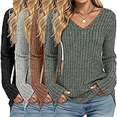 Yearntown 4 Pack Women's Maternity Nursing Tops, V Neck Breastfeeding Sweaters Long Sleeve Hidden Zipper Shirts