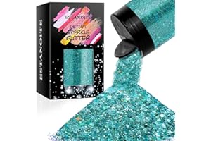 ESTANOITE Holographic Chunky Glitter, 5.64oz/160g Craft Glitter Powder Mixed Chunky & Fine Flakes, Iridescent Sequins for Nail Art, Hair, Body, Eye Epoxy Resin, Tumblers, Painting, Festival Decor (Shine Blue)