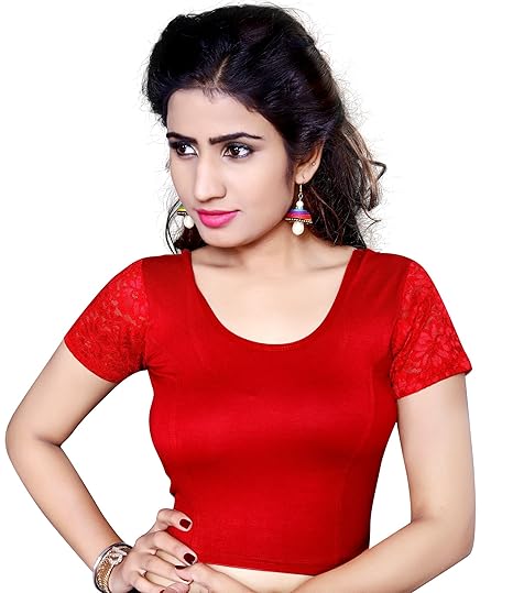 Women's Red Stretchable Designer Viscose Stitched Readymade Blouse
