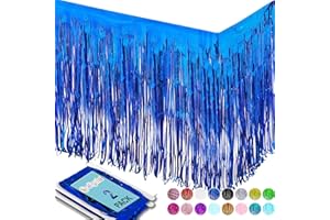 allgala Blue Tinsel Table Skirt 2-Pack 29x108 Inch Metallic Foil Fringe Table Skirts for Party Event, Parade Float, Party Decoraton