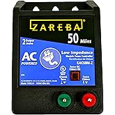 Zareba 50 Mile AC-Powered Low Impedance Electric Fence Charger | 2.0 Joule Output, Contain Cattle, Horses, Pigs, Goats, Use in Heavy Weed Conditions, Lightning Protection, EAC50M-Z