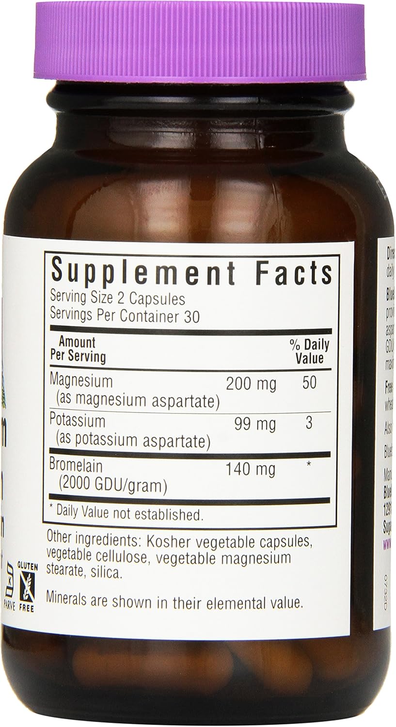 BlueBonnet Magnesium Potassium Plus Bromelain Vegetarian Capsules, 60 Count: Health & Personal Care