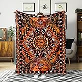 kampdream Orange Ceometric Art Throw Blanket, Hippie Abstract Sun and Moon Yellow Aesthetic Comforter Nap Throws for Couch Chair Bed Decor Comforter 68×90 inch