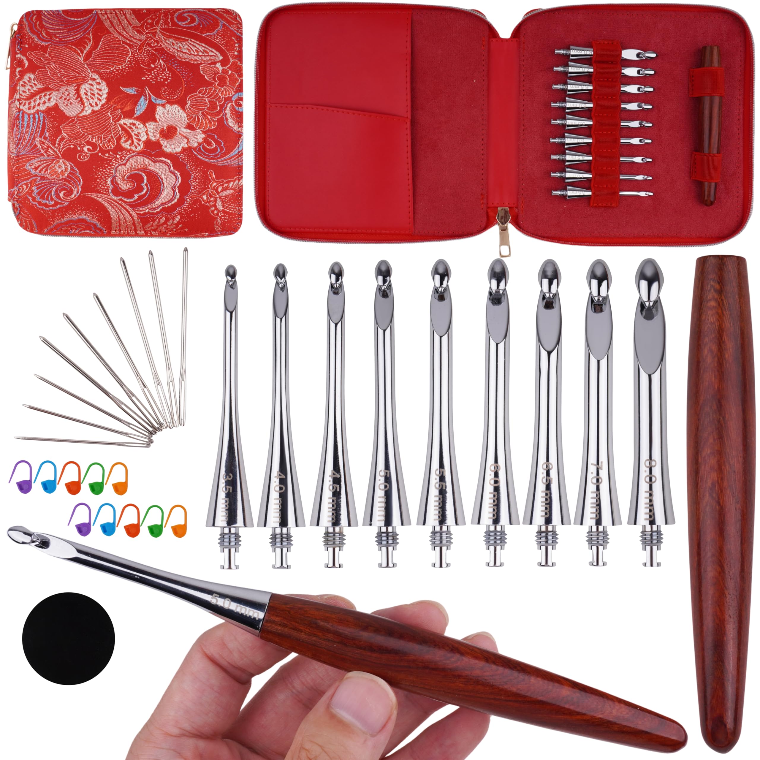 Photo 1 of Interchangeable Inline Crochet Hook Ergonomic Crochet Hooks Set with Case for and Arthritic Hands 3.5mm-8mm