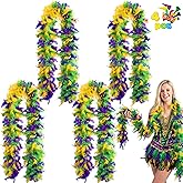 JOYIN 4 PCS Mardi Gras Feather Boa, 25 Gram, 4 Feet Long, Yellow, Purple, Green Feather Boa for Mardi Gras Party Dress Up, Masquerade Costume Accessories