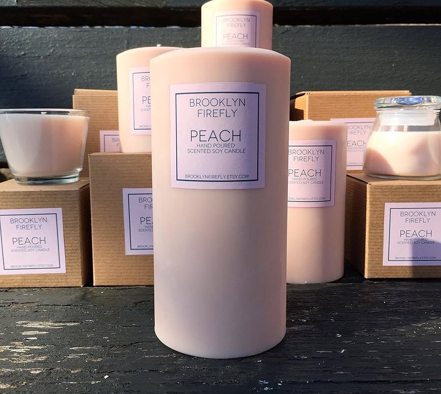 Peach Candle. 3" x 6" Round Pillar. Gift Boxed. 120 Hours