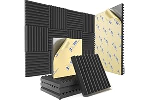 NEPIS 12 Pack Sound Proof Foam Panels for Wall with Self Adhesive, 1" X 12" X 12" High Density Acoustic Panels Sound Absorbing Quick-Recovery, Wedges Soundproof Wall Panels for Gaming & Studio Decor - Black