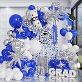 Blue White Silver Graduation Balloon Arch Kit, 2026 Graduation Decorations with Grad Balloons and Exploding Star, Class of 2026 Graduation Party Decor, Photo Booth Backdrop Supplies