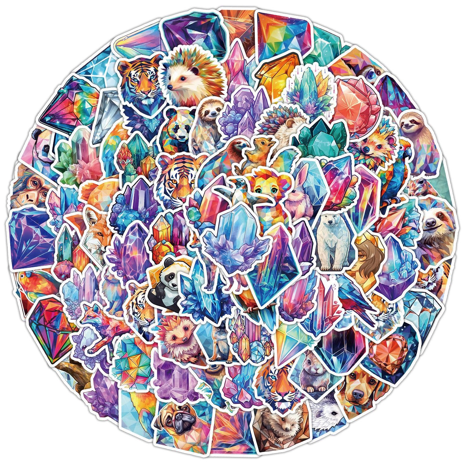 100Pcs Crystal Animal Stickers Laptop Car Scrapbook Phone Skateboard Suitcase Luggage Bike Animal Stickers Vinyl Waterproof Aesthetic Personalised Stickers for Teens Boys Girls Adults Children