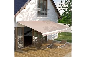 Yardenaler 8x7 FT Manual Retractable Patio Awning, Outdoor Window Sun Shade Shelter with Crank Handle & Canopy for Deck, Backyard, Garden, Balcony, Cream White