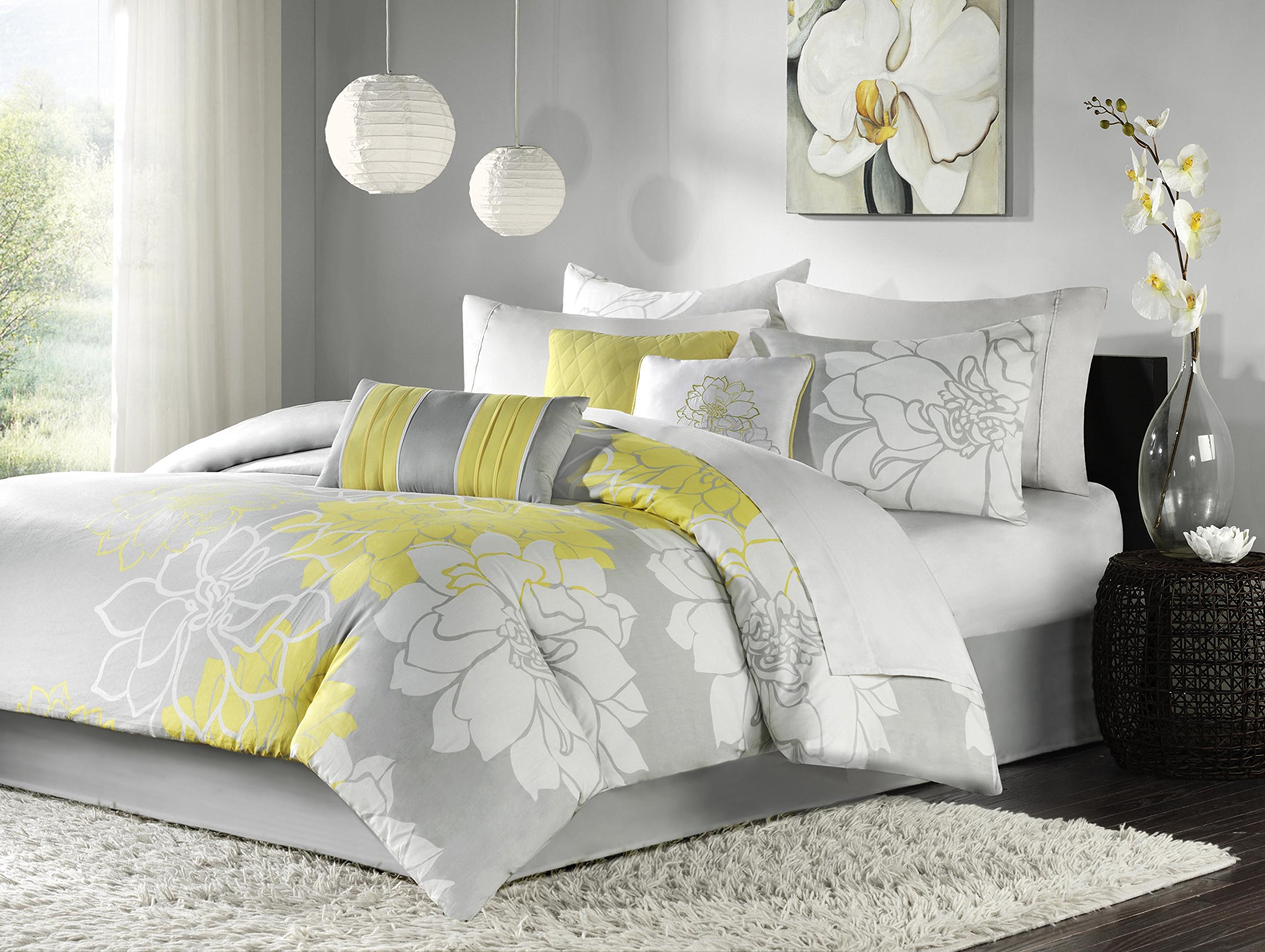 Madison Park Lola Comforter Set, Queen, Grey/Yellow on Galleon Philippines