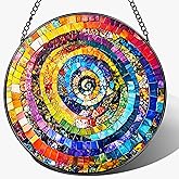 Stained Glass Window Hanging, Pauyadu 8 Inch Rainbow Spiral Stained Glass Suncatcher, Home Decor for Windows, Art Lovers Gifts, Christmas, Birthday Gift Ideas, Gifts for Best Friend, Lovers