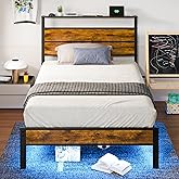 Liians Twin Bed Frame with Storage Headboard and USB Charging Station, Smart LED Lights, Noise Free, Metal Platform Bed Easy Assembly, No Box Spring Needed