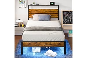 LIIANS Twin Bed Frame with Storage Headboard and USB Charging Station, Smart LED Lights, Noise Free, Metal Platform Bed Easy Assembly, No Box Spring Needed