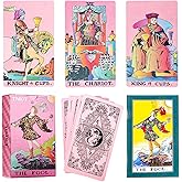 ZebrAnt Pink Tarot Cards Cute Beginners Tarot Card Deck Pink with Meanings on Them, 78 Fortune Telling Cards with Guide Book Luxury Waterproof PVC Material