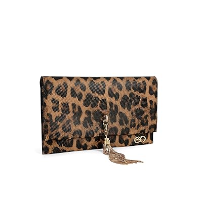 E2O Animal Print Brown Clutch With Long Belt