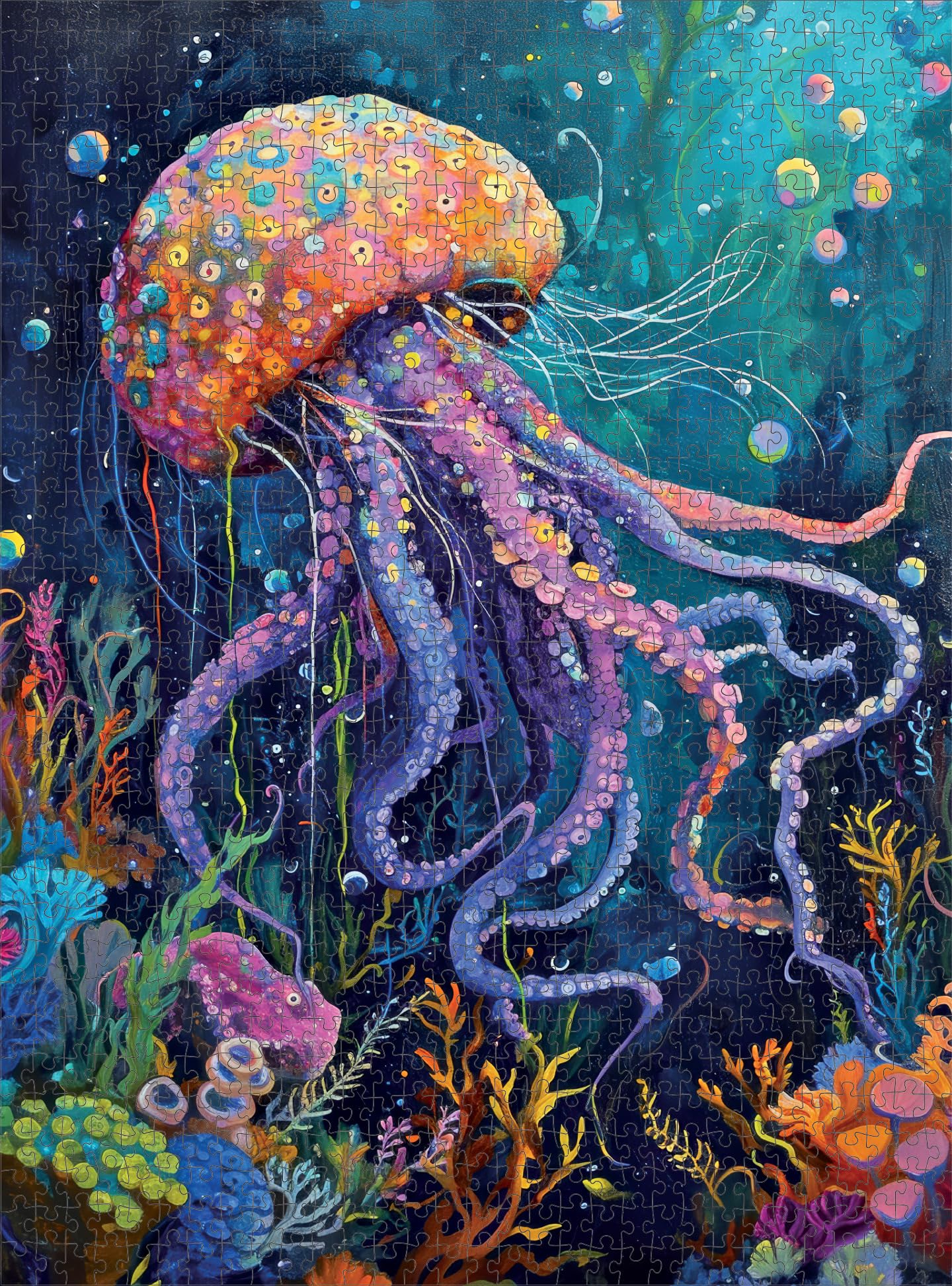 Cross & Glory - Ocean’s Opus: The Majestic Medusa - Jigsaw Puzzles 1000 Pieces for Adults | Marine Ocean Artwork Puzzle | Challenging Brain Teaser | Firework Jellyfish Design
