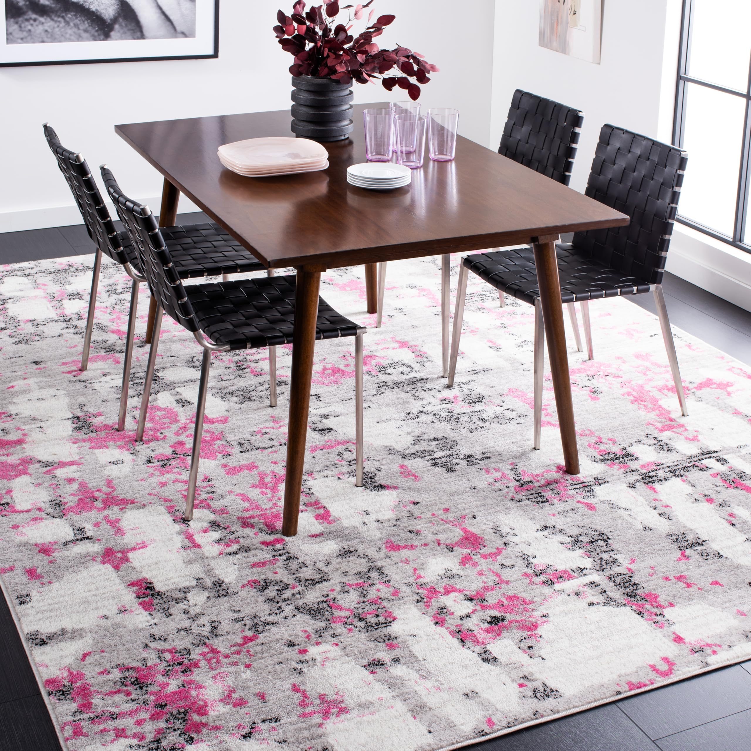 SAFAVIEH Skyler Collection 10' x 14' Grey/Pink SKY193P Modern Abstract Non-Shedding Living Room Dining Bedroom Area Rug Image