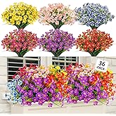unlemoni 36 Pcs Artificial Flowers for Outdoor,Plastic Flowers Decoration, UV Resistant Faux Flowers Shrubs, Fake Plants for Indoor Outdoor Garden Home Wedding (6 Color)