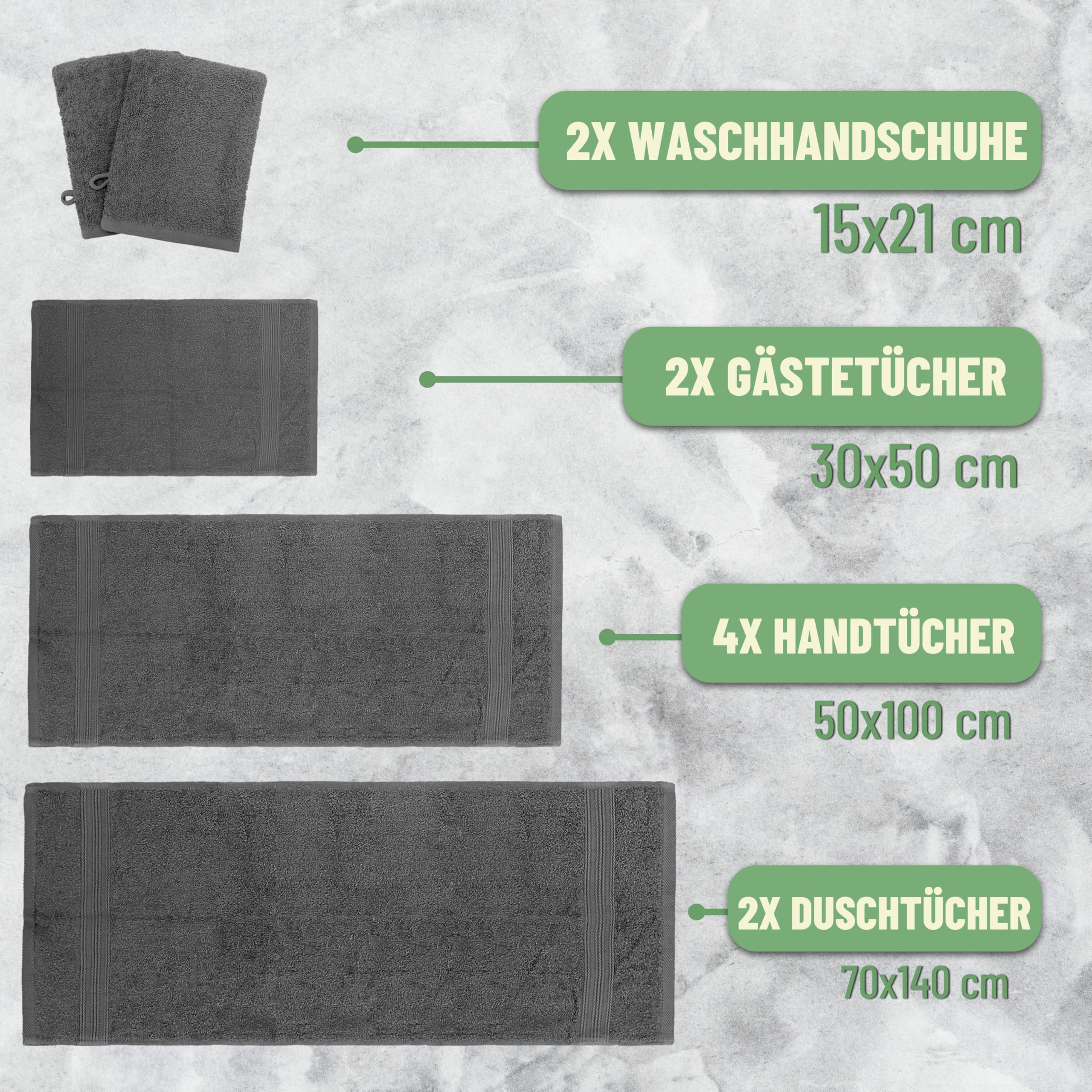 Green Mark Handtuch-Set mit 10 Teilen – 100% Baumwolle – 4 Handtücher 50 × 100 cm, 2 große Duschtücher 70 × 140 cm, 2 Gästetücher 30 × 50 cm und 2 Waschhandschuhe – Anthrazitgrau 2
