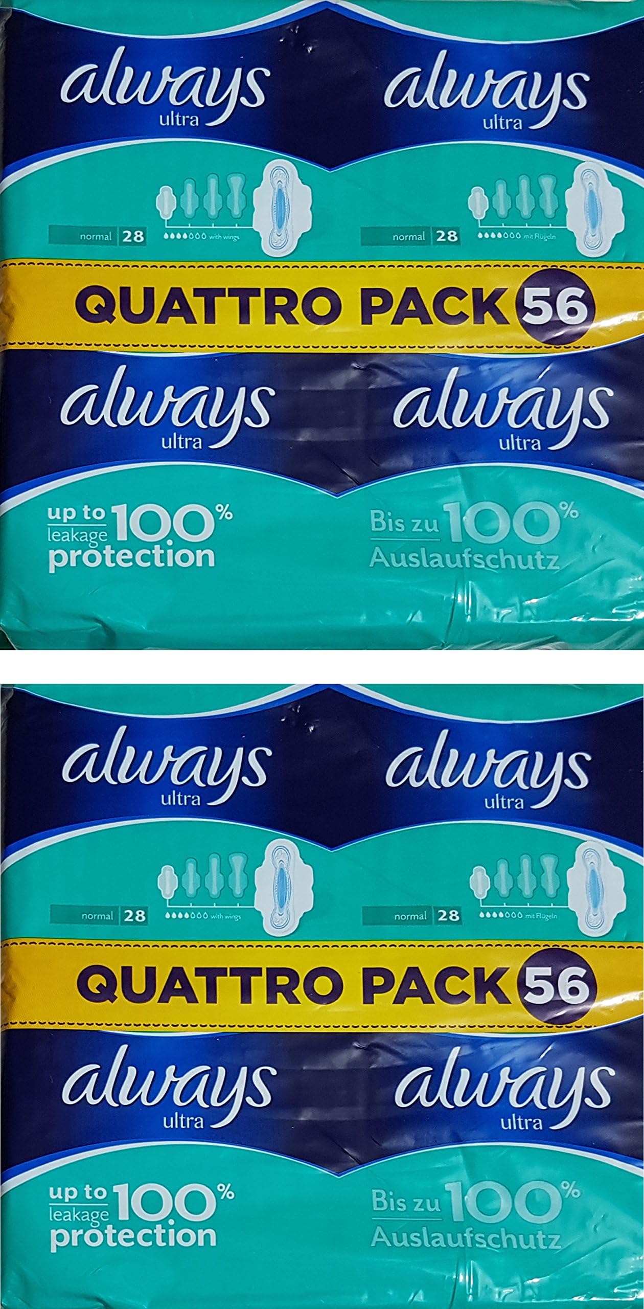 Always Ultra Normal Sanitary Towels with Wings Up To 100% Leakage Protection 28 x 4 packs (112 Pads)