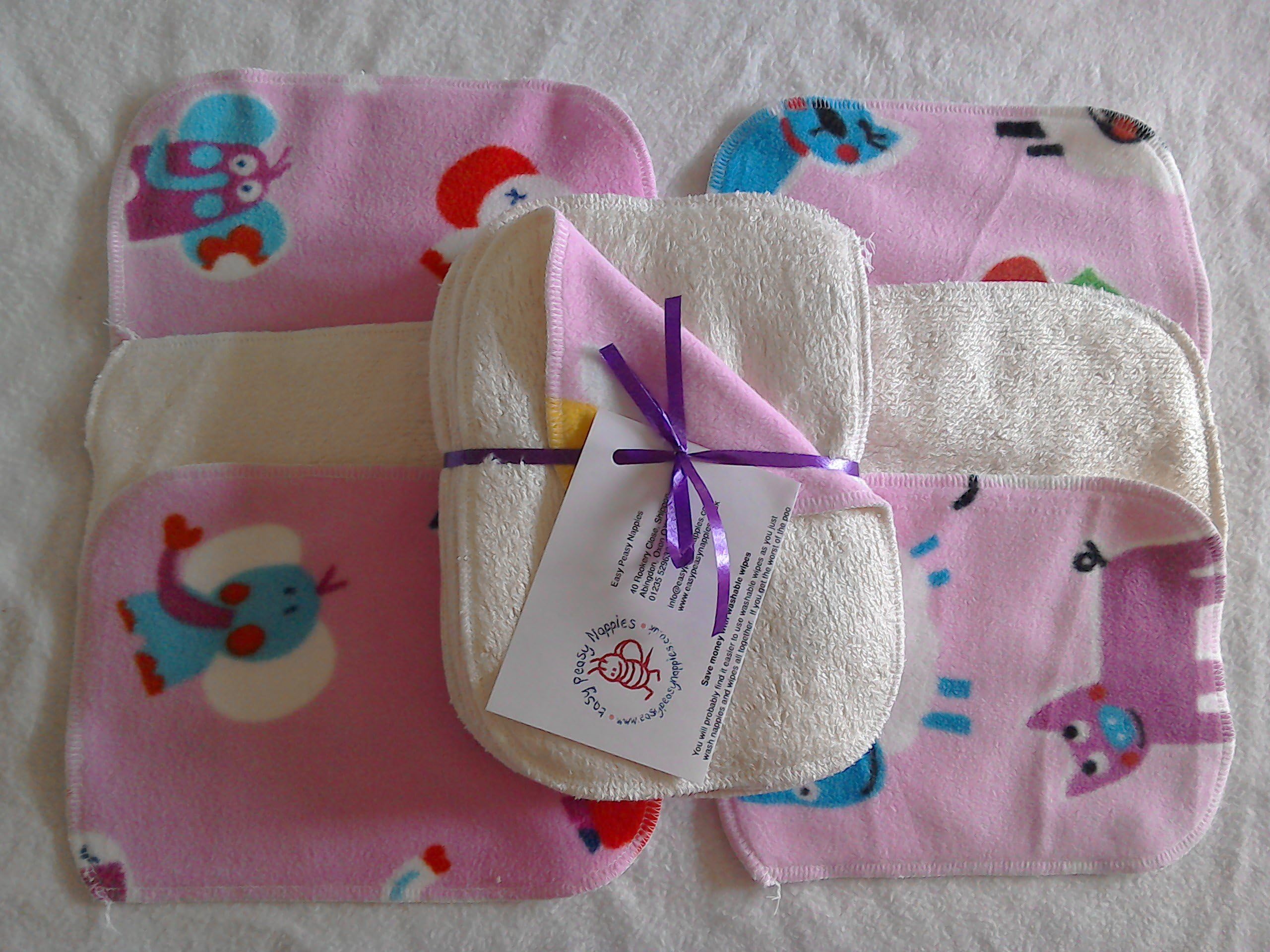 Easy Peasy PK10 Bamboo and Fleece Washable Baby Wipes Girl Designs