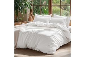 Bedsure 100% Washed Cotton Duvet Cover Queen Size - Natural White Minimalist Cotton Duvet Cover Linen Like for All Seasons - GentleSoft™ Plain Simple Bedding (Natural White, Queen, 90"x90")