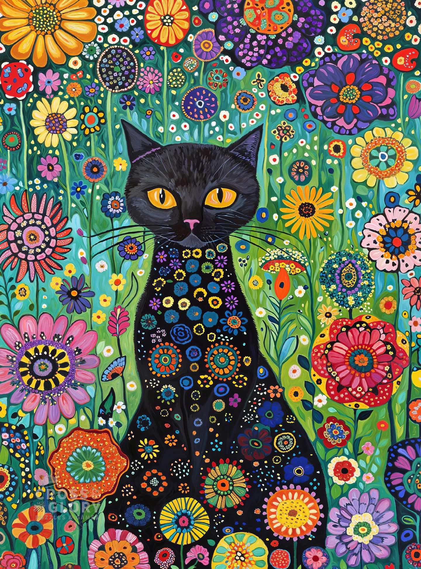 Cross & Glory - Petals and The Midnight Cat - 1000 Piece Jigsaw Puzzle for Adults | Satin-Finish | Vibrant Garden & Cat Theme | Challenging & Artistic Puzzle Game