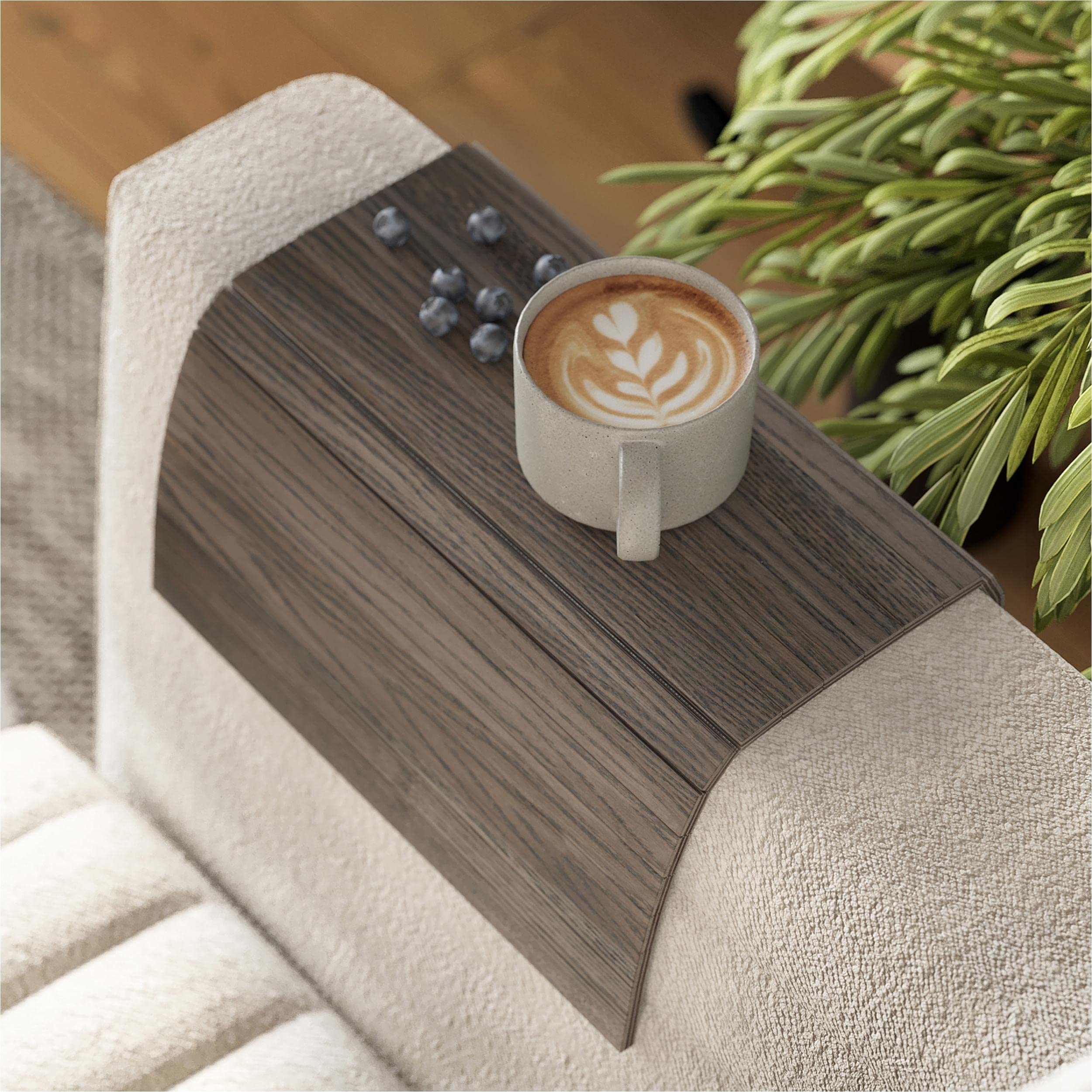 EWART WOODS Sofa arm tray table couch bedside wood coaster coffee cup foldable protector mat tv chair armrest caddy end tables trays (Grey)