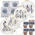 Maydear 4 Sets Embroidery Kit Punch Needle Kit,Embroidery Kit for Beginners Adults Cross Stitch Kits with Embroidery Hoop and Instructions, Hand Embroidery Starter Kit (Embroidery kit Flowers)