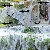 2200 Sqft Halloween Spider Webs Decoration with 100 Fake Spiders 24 Bats | 21.16 oz Super Stretch Cobwebs , DIY Spooky Spider Cotton Webbing for Outdoor Indoor Yard Garden Haunted House Party Supplies