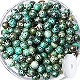 QINJIEJIE 60PCS African Turquoise Stone Beads 8mm Natural Beads Round Loose Gemstone Bead for Bracelet Beading Crystal Jewelry Making DIY Necklace Earrings 0.32"