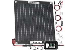 POWOXI 30W Solar Battery Charger: 12V Solar Car Battery Trickle Maintainer - with MPPT Controller Parameter Adjustable - for RV Boat Marine Motorcycle Trailer Truck Tractor - Solar Panel Kit