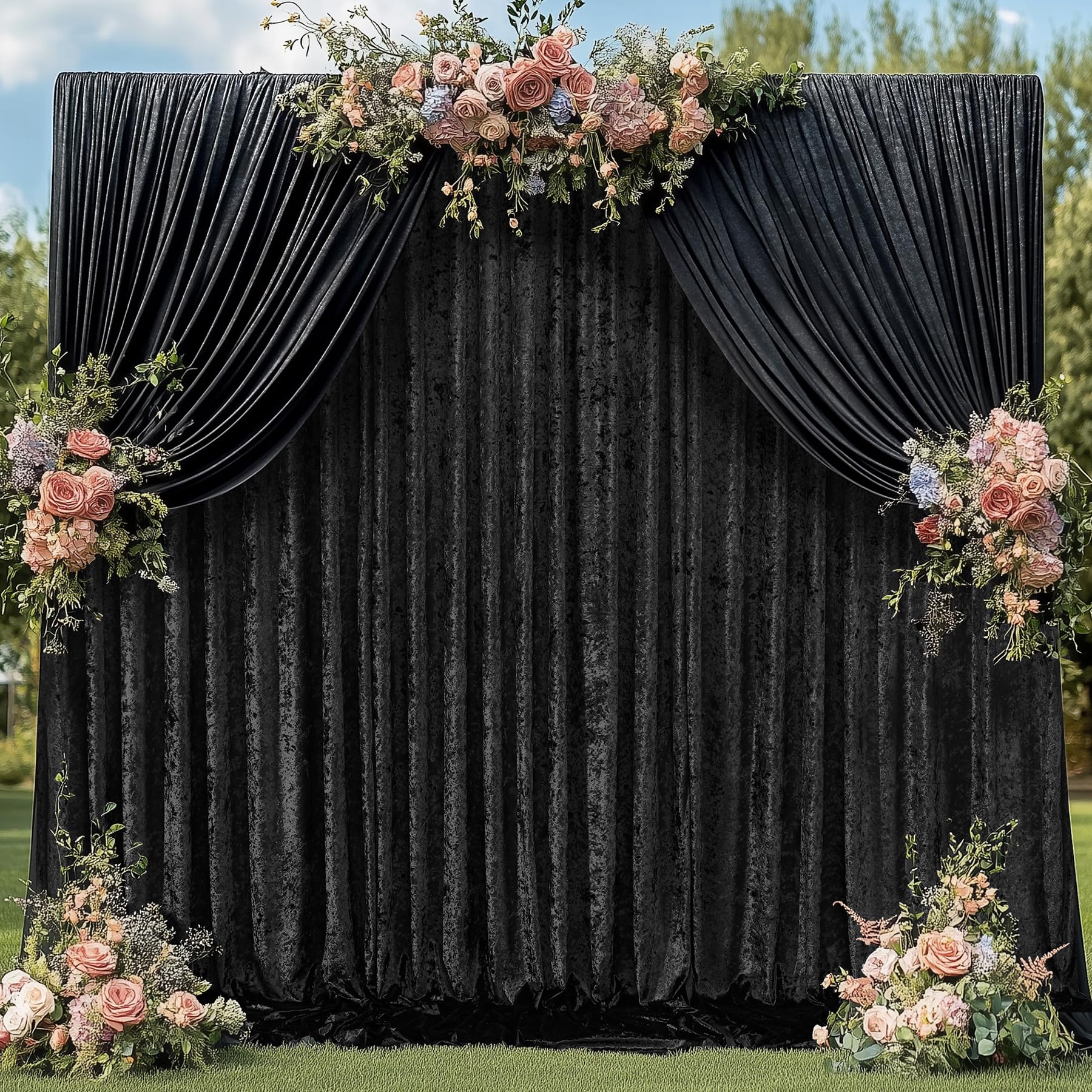 Photo 1 of 20ft x 10ft Wrinkle Free Black Velvet Backdrop Curtain for Parties, Silky Photo Backdrop Drapes 4 Panels Soft Luxury Cloth for Wedding Birthday Party Events Photography Background