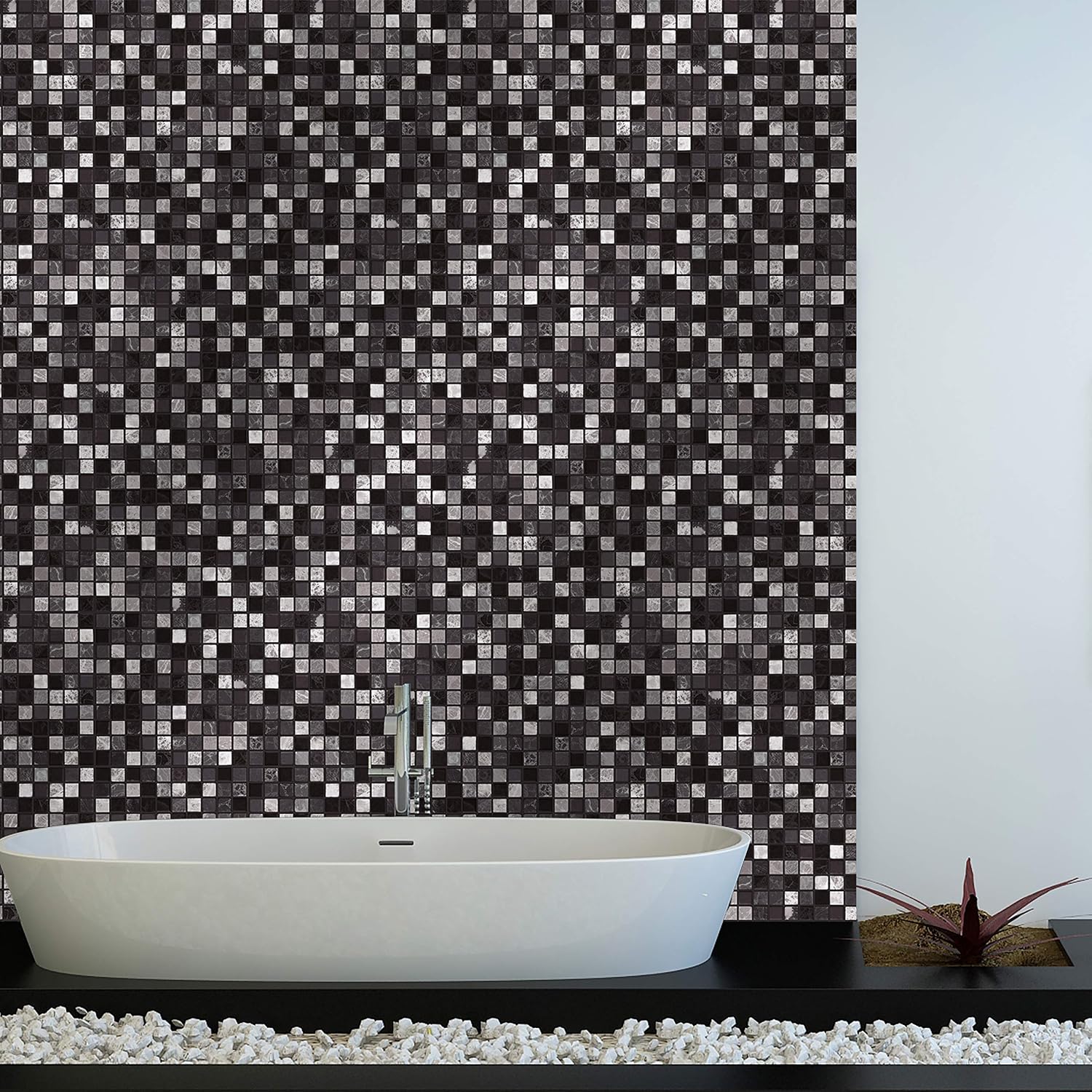 WALPLUS 15cm(6")@72pcs Marquina Metallic Black & White Marble Mosaic Wall Tile Sticker Tile Paint Stick on Tiles Peel and Stick Self Adhesive Tile Sticker for Kitchen Bathroom Tile Transfer Backsplash - Image 4