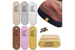 24pcs Handmade with Love Leather Tags for Crochet Items, Knitting & Crochet Accessories Tags with Rivets, PU Leather Label fo